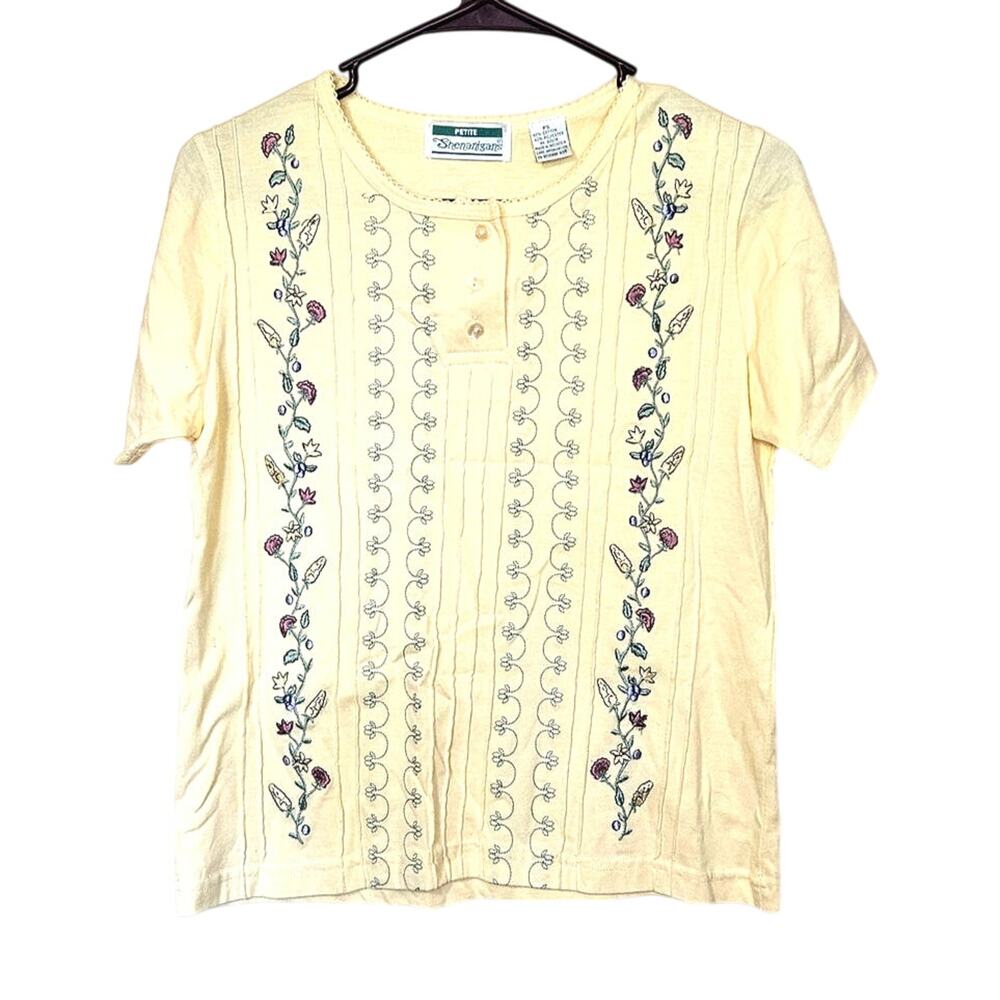 Shenanigans Size Petite Small Cottage Core TShirt Embroidered PS Cotton Light
